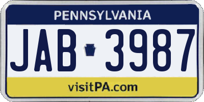 PA license plate JAB3987