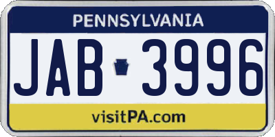 PA license plate JAB3996