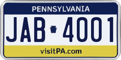 PA license plate JAB4001