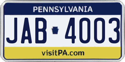 PA license plate JAB4003