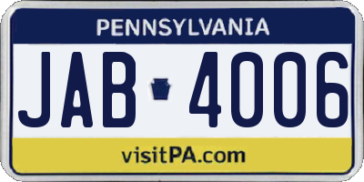 PA license plate JAB4006