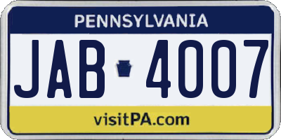 PA license plate JAB4007