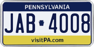 PA license plate JAB4008
