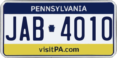 PA license plate JAB4010