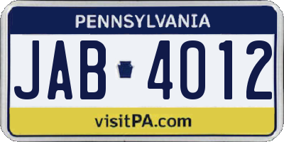 PA license plate JAB4012