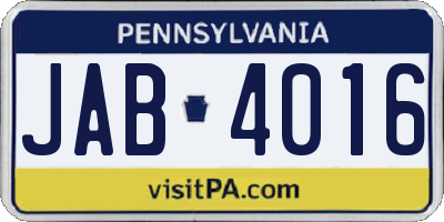 PA license plate JAB4016