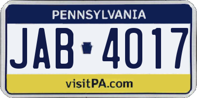 PA license plate JAB4017