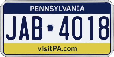 PA license plate JAB4018