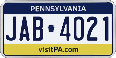 PA license plate JAB4021