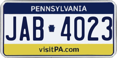 PA license plate JAB4023