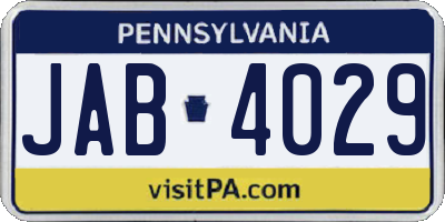 PA license plate JAB4029
