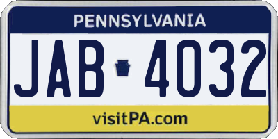 PA license plate JAB4032