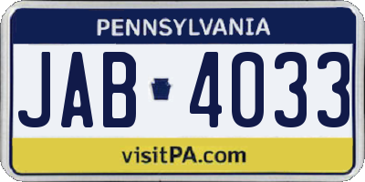 PA license plate JAB4033