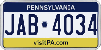 PA license plate JAB4034