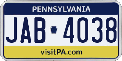 PA license plate JAB4038