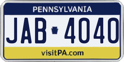 PA license plate JAB4040