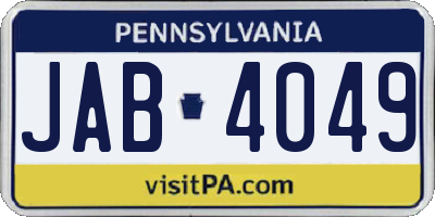 PA license plate JAB4049