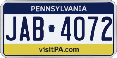 PA license plate JAB4072