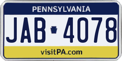 PA license plate JAB4078