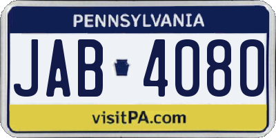 PA license plate JAB4080