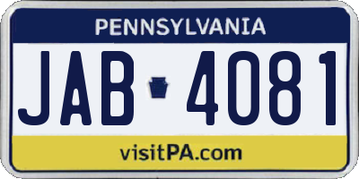 PA license plate JAB4081