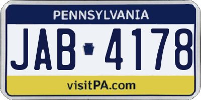 PA license plate JAB4178