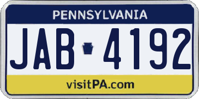 PA license plate JAB4192