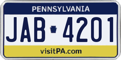 PA license plate JAB4201