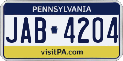 PA license plate JAB4204