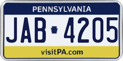 PA license plate JAB4205