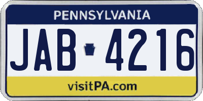 PA license plate JAB4216