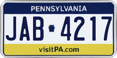 PA license plate JAB4217