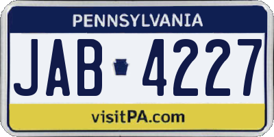 PA license plate JAB4227