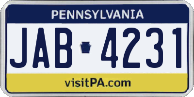 PA license plate JAB4231