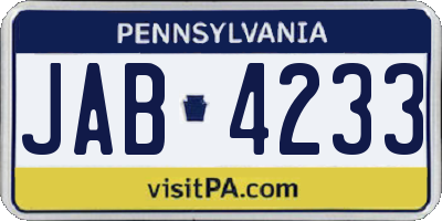 PA license plate JAB4233