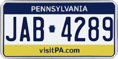 PA license plate JAB4289