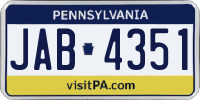 PA license plate JAB4351