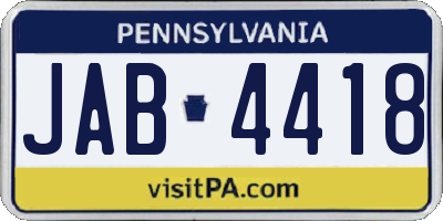 PA license plate JAB4418