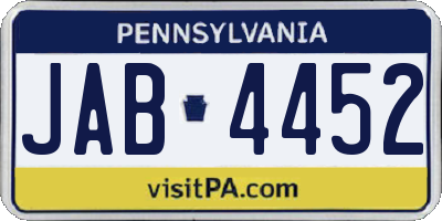 PA license plate JAB4452