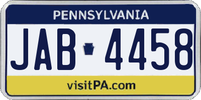 PA license plate JAB4458