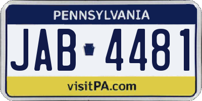 PA license plate JAB4481