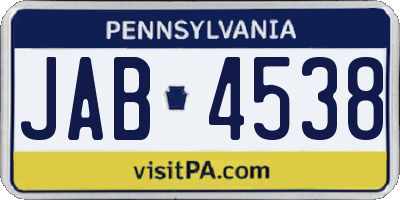PA license plate JAB4538