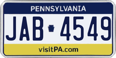 PA license plate JAB4549