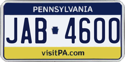 PA license plate JAB4600