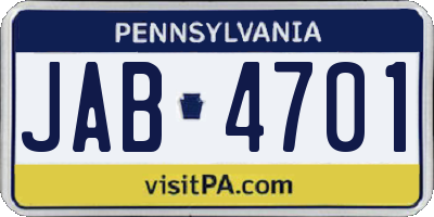 PA license plate JAB4701