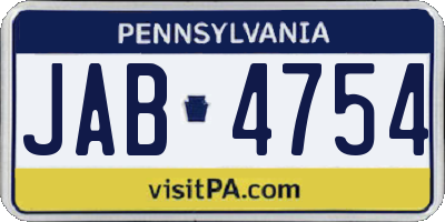 PA license plate JAB4754