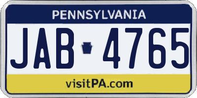 PA license plate JAB4765