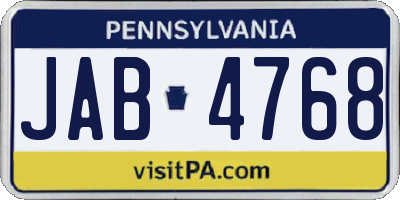 PA license plate JAB4768
