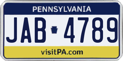 PA license plate JAB4789