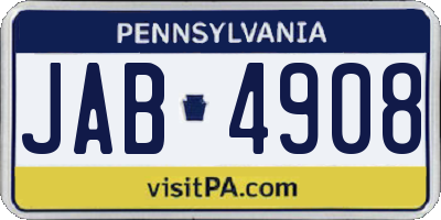 PA license plate JAB4908